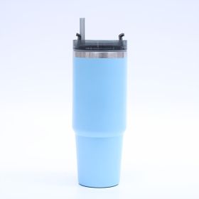 1pc Stainless Steel Vacuum Mug; Home; Office Or Car Vacuum Flask; Insulation Cup With Straw; Insulated Tumbler - Blue