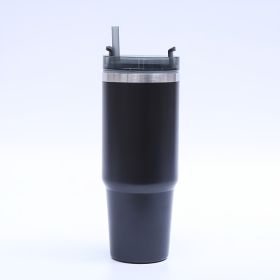 1pc Stainless Steel Vacuum Mug; Home; Office Or Car Vacuum Flask; Insulation Cup With Straw; Insulated Tumbler - Black