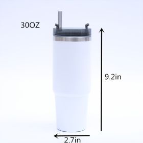 1pc Stainless Steel Vacuum Mug; Home; Office Or Car Vacuum Flask; Insulation Cup With Straw; Insulated Tumbler - White