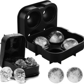 1pc 4 Skull Silicone Ice Ball Trays Summer Ice Cube Mold Silicone Mold Halloween Skull Ice Mold - Black - Skull