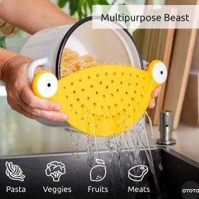 1pc Pasta Strainer - Cute Monster Eye Design - BPA Free Food Strainer For Kitchen - Noodle And Pot Strainer Kitchen Accessory Gift - Yellow