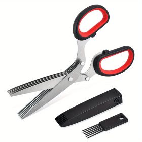 1pc 5 Blade Kitchen Herb Shears Herb Cutter For Chopping Basil Chive Parsley - Black & Red