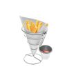 Basket Holder French Fries Stand with Sauce Dish - Cone Snack Display Stand - Chicken Nuggets Fried Foods Display Rack - stainless steel