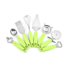 Kitchen Utensils Set 8 pieces Stainless Steel with Silicone Handle Non Stick Kitchenware Set Home Kitchen Tools Gadgets - green