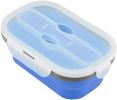 Lunch Box Collapsible Silicone Food Storage with Fork Spoon Expandable Eco Lunch Bento Box BPA-Free Dishwasher Freezer Microwave Safe - blue