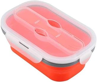 Lunch Box Collapsible Silicone Food Storage with Fork Spoon Expandable Eco Lunch Bento Box BPA-Free Dishwasher Freezer Microwave Safe - red