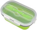 Lunch Box Collapsible Silicone Food Storage with Fork Spoon Expandable Eco Lunch Bento Box BPA-Free Dishwasher Freezer Microwave Safe - green