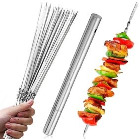 20pcs Grilling Flat Metal BBQ Skewers Stainless Steel Kabob BBQ Skewer 35CM/13.77inch - Stainless Steel