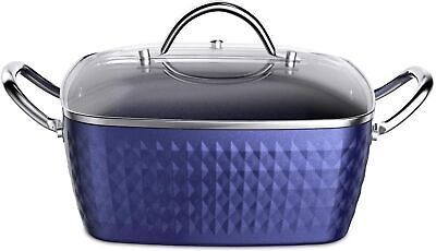 Casserole Dish, Square Induction Saucepan with Lid, 24cm 4L Stock Pots Non Stick - Default