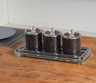 Ambrose Exquisite Tea, Sugar, Coffee Canisters with Tray in Crushed Diamond - Default