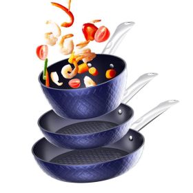 Household Frying Pan Set 3-Piece Nonstick Saucepan Woks Cookware Set - Blue - 3 Piece