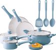 12pc Ceramic Cookware Set;  Blue Linen - Blue