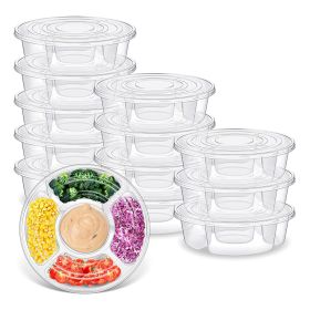 12 Pcs Round Appetizer Serving Trays With Lids 5 Compartment Container Fruit Vegetable Divided Storage Organizer  (only pick up) - clear