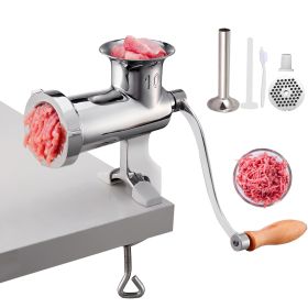 Multifunctional Crank Meat Grinder Manual 304 Stainless Steel Hand Operated Meat Grinder  - Silver - 11.2"