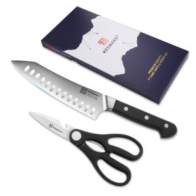 2Pcs Chef Knife Set Stainless Steel Kitchen Shears Scissor Cutlery Slicing Gift - Stainless