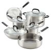 10 Pieces Brushed Stainless Steel Cookware Set - Silver