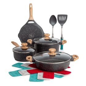 Prairie Signature 12-Piece Cast Aluminum Cookware Set, Charcoal Speckle - Charcoal Speckle