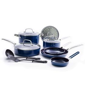 12-Piece Toxin-Free Ceramic Nonstick Pots and Pans Cookware Set, Dishwasher Safe - Blue