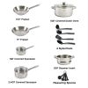 Cook & Strain Stainless Steel Cookware Set, 14 Piece Set, Dishwasher Safe - Silver