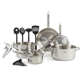 Cook & Strain Stainless Steel Cookware Set, 14 Piece Set, Dishwasher Safe - Silver