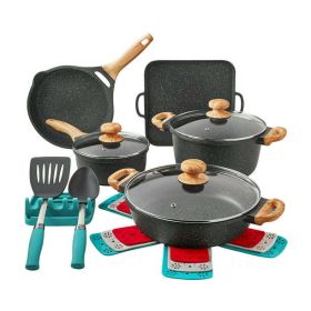 Prairie Signature 14-Piece Cast Aluminum Cookware Set, Linen Speckle - charcoalspeckle