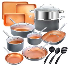 Pots and Pans Set 20 Piece Cookware Set with Nonstick Ceramic Copper Coating - 20pcs