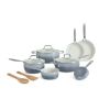 12-Pieces Porcelain Enamel Classic Ceramic Cookware Set, Ombre Teal - gray