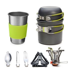 Hiking Picnic Tourist Tableware Set With Folding Spoon Mini Gas Stove - Grey - A