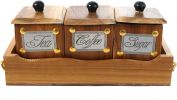 WILLART Handcrafted Teak Wood Antique Look Tea Coffee Sugar 3 Container Set in Wooden Tray ‚Äì Container with Lids (Dimension : 10.50 x 4 x 5 Inch) -