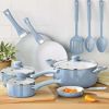 12pc Ceramic Cookware Set;  Blue Linen - Blue