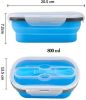 Lunch Box Collapsible Silicone Food Storage with Fork Spoon Expandable Eco Lunch Bento Box BPA-Free Dishwasher Freezer Microwave Safe - blue