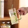 1pc, 13.5oz Adorable Glass Cups with Lids and Straws - Perfect for Back to School and On-the-Go Drinks - Green