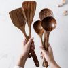 Thailand Teak Natural Wood Tableware Spoon Ladle Turner Long Rice Colander Soup Skimmer Cooking Spoons Scoop Kitchen Tool Set - 7PC