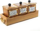 WILLART Handcrafted Teak Wood Antique Look Tea Coffee Sugar 3 Container Set in Wooden Tray ‚Äì Container with Lids (Dimension : 10.50 x 4 x 5 Inch) -