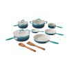 12-Pieces Porcelain Enamel Classic Ceramic Cookware Set, Ombre Teal - blue