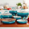 12-Pieces Porcelain Enamel Classic Ceramic Cookware Set, Ombre Teal - blue