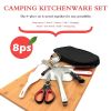 Camp Kitchen Cooking Utensil Set Travel Organizer Grill Accessories  - Black - 8 Pcs