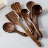 Thailand Teak Natural Wood Tableware Spoon Ladle Turner Long Rice Colander Soup Skimmer Cooking Spoons Scoop Kitchen Tool Set - 7PC