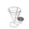 Basket Holder French Fries Stand with Sauce Dish - Cone Snack Display Stand - Chicken Nuggets Fried Foods Display Rack - stainless steel