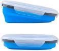 Lunch Box Collapsible Silicone Food Storage with Fork Spoon Expandable Eco Lunch Bento Box BPA-Free Dishwasher Freezer Microwave Safe - blue