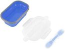 Lunch Box Collapsible Silicone Food Storage with Fork Spoon Expandable Eco Lunch Bento Box BPA-Free Dishwasher Freezer Microwave Safe - blue