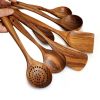 Thailand Teak Natural Wood Tableware Spoon Ladle Turner Long Rice Colander Soup Skimmer Cooking Spoons Scoop Kitchen Tool Set - 7PC