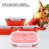 Lunch Box Collapsible Silicone Food Storage with Fork Spoon Expandable Eco Lunch Bento Box BPA-Free Dishwasher Freezer Microwave Safe - red