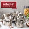 Cook & Strain Stainless Steel Cookware Set, 14 Piece Set, Dishwasher Safe - Silver