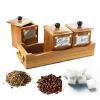 WILLART Handcrafted Teak Wood Antique Look Tea Coffee Sugar 3 Container Set in Wooden Tray ‚Äì Container with Lids (Dimension : 10.50 x 4 x 5 Inch) -