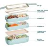 1 set 3-in-1 Bento Box Set - Microwave and Dishwasher Safe Lunch Box with Dividers and Utensils - Perfect for School, Travel, and Snacks - Beige