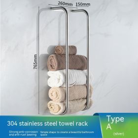 Wall Mounted Black Towel Holder With Non Perforated Bipolar Storage Rack (Option: Silver 260 √ó 150 √ó 765mm)