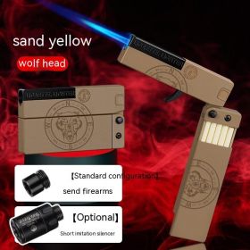 Folding Cigarette Case Windproof Lighter Personalized Gun-type Inflatable Blue Flame Lighter (Option: Khaki Gray Wolf Color-Standard)