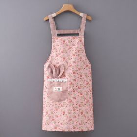 Kitchen Household Cooking Stain-proof Waterproof Oil-proof Stain-resistant Work Clothes Long Sleeve Apron (Option: Strap Pink)