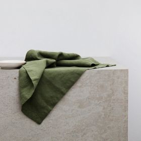 Pure Linen Insulation Placemat Square Wiping Towel Solid Color Napkin Mouth Cloth (Option: Moss Green-34 √ó 34cm)